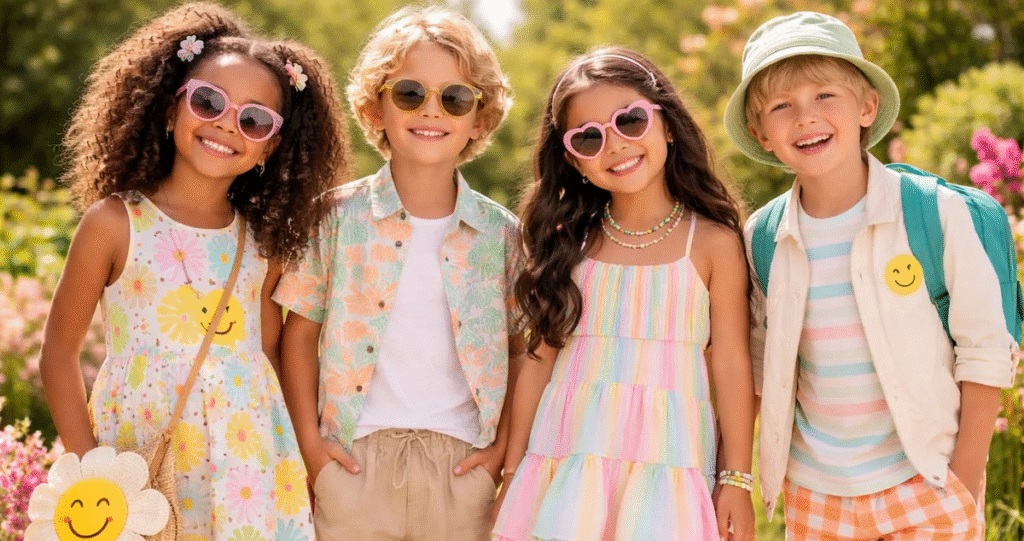 Trendy kids’ fashion outfits for every season in 2026, featuring comfortable styles, playful prints, and modern kidswear.