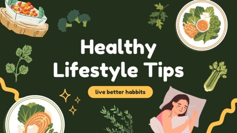 A healthy lifestyle concept featuring nutritious food, regular exercise, hydration, and wellness activities for better physical and mental well-being.